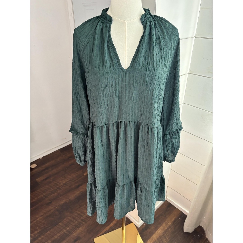 Mare Mare X Anthropologie Dress Womens XS Green Ruffle Tiered Long Sleeve